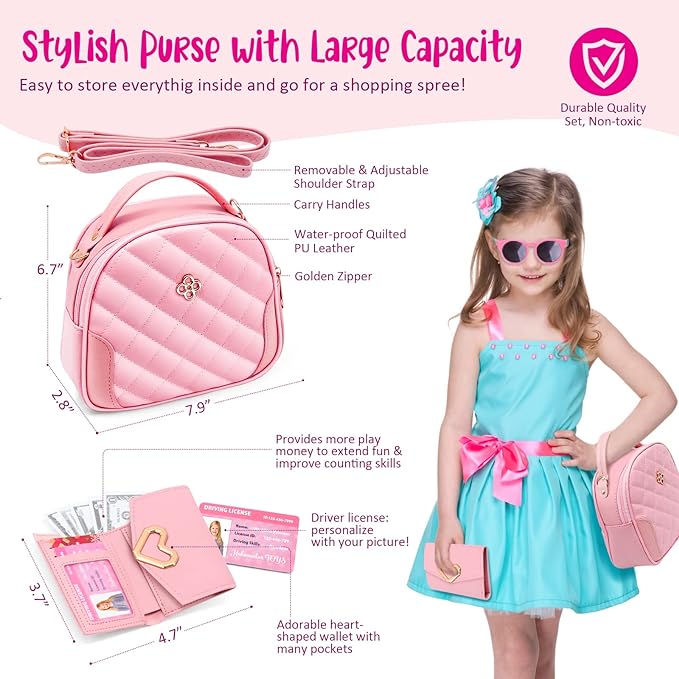 A Accesorios para cartera para niños, juguete de princesa, para teléfono celular, maquillaje, falso, portafolios, llaves, tarjeta de crédito, botella de agua, regalos de cumpleaños, juguetes para niñas.