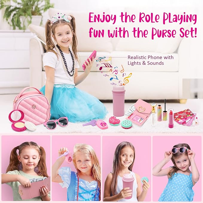 A Accesorios para cartera para niños, juguete de princesa, para teléfono celular, maquillaje, falso, portafolios, llaves, tarjeta de crédito, botella de agua, regalos de cumpleaños, juguetes para niñas.