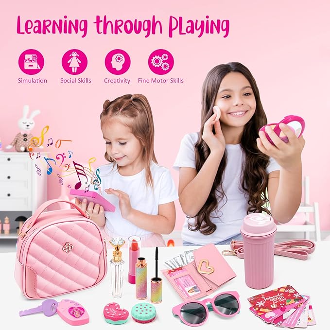 A Accesorios para cartera para niños, juguete de princesa, para teléfono celular, maquillaje, falso, portafolios, llaves, tarjeta de crédito, botella de agua, regalos de cumpleaños, juguetes para niñas.
