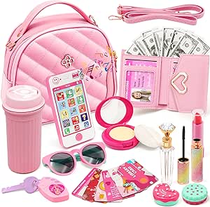 A Accesorios para cartera para niños, juguete de princesa, para teléfono celular, maquillaje, falso, portafolios, llaves, tarjeta de crédito, botella de agua, regalos de cumpleaños, juguetes para niñas.