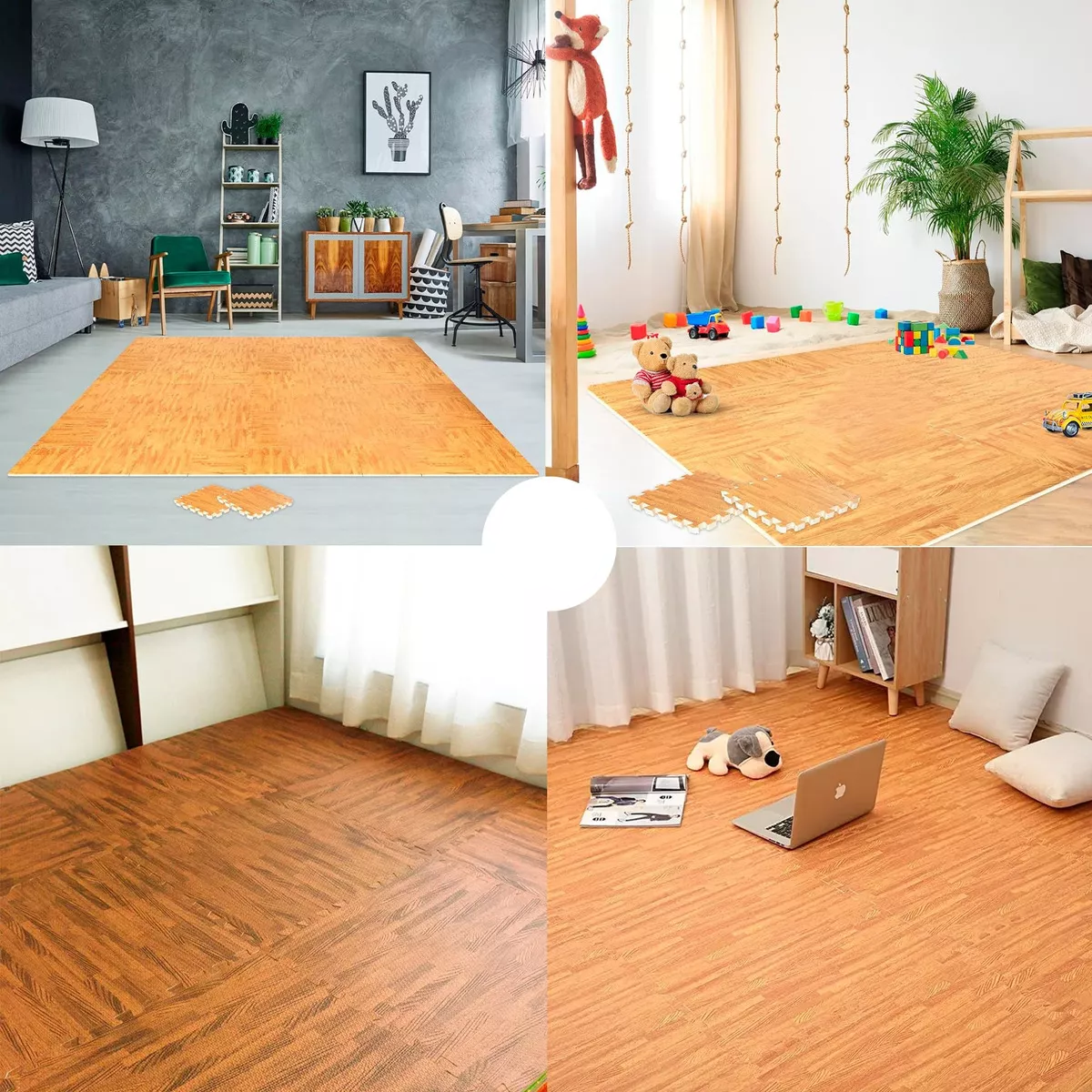 Tapete Foamy Gym Ejercicio Piso Multiuso 12 Mm 60x60cm 4 Pzs Color Madera.