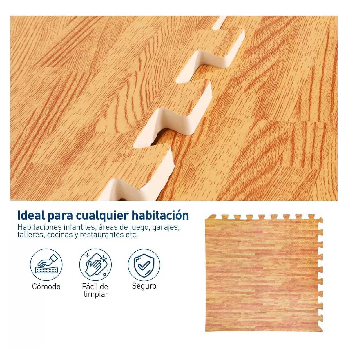 Tapete Foamy Gym Ejercicio Piso Multiuso 12 Mm 60x60cm 4 Pzs Color Madera.