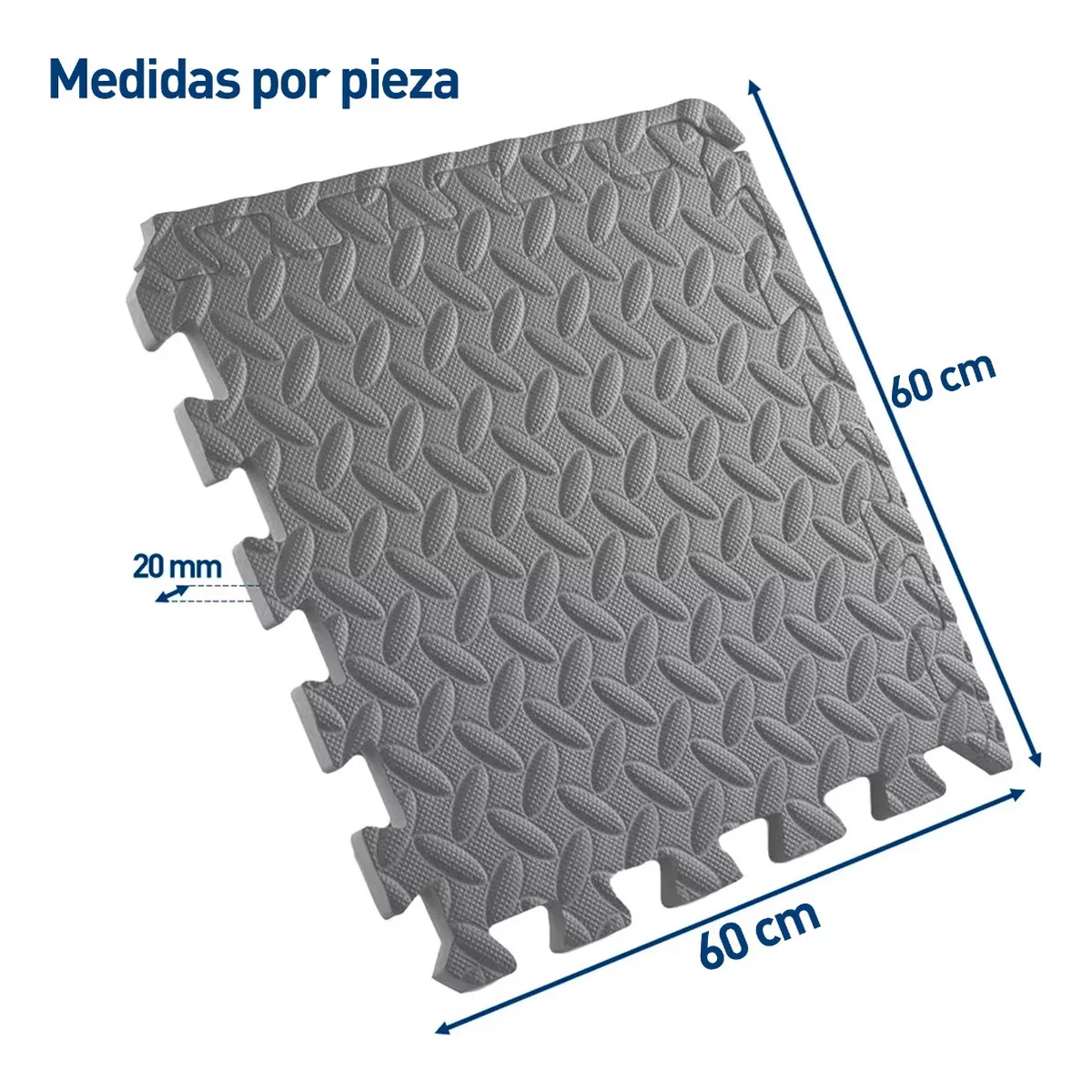 Tapete Foamy Gym Ejercicio Piso Multiuso 20mm 60x60cm 4 Pz Color Gris.