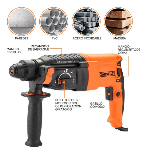 Rotomartillo Cincelador Perforador Taladro Sds Juego 1600w.
