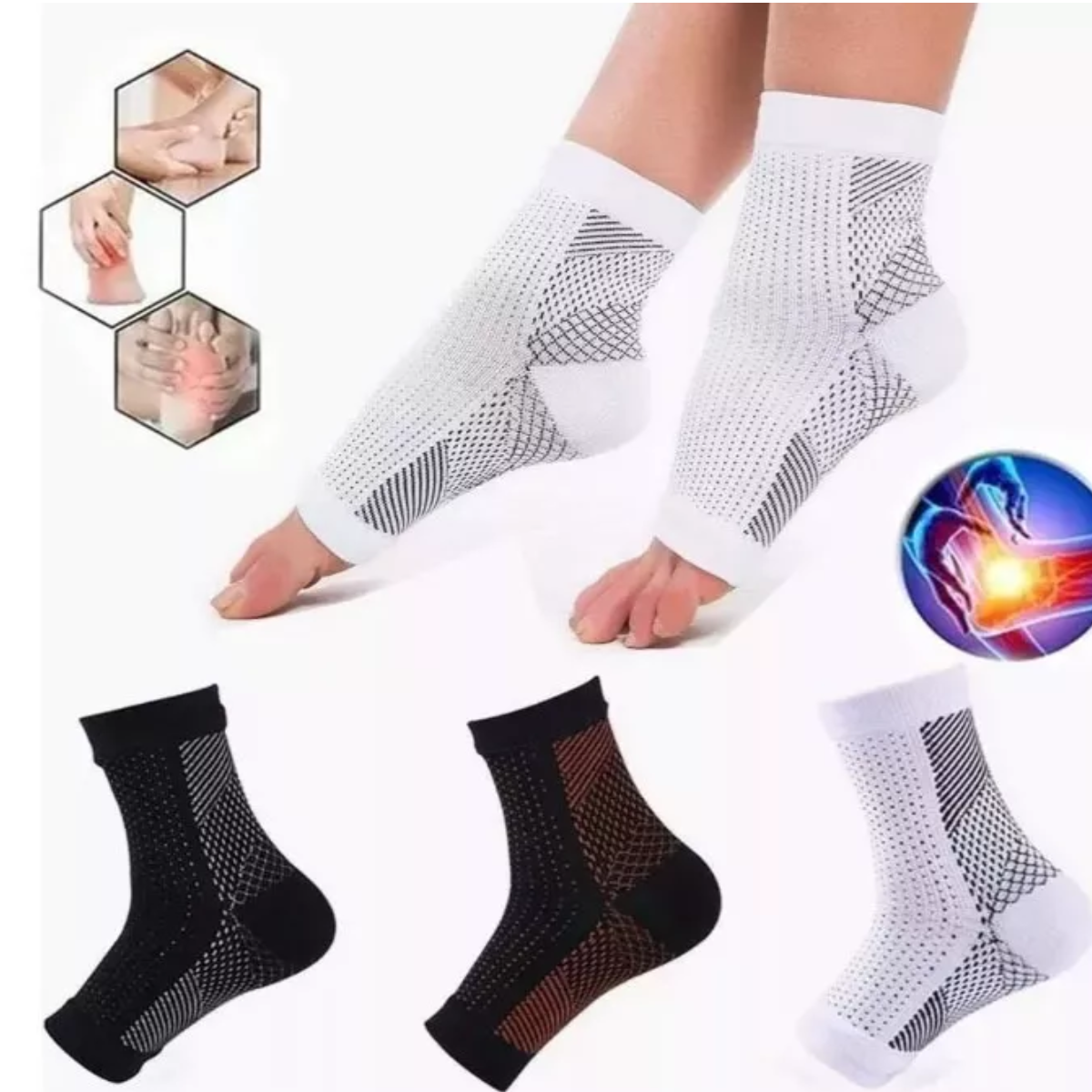 3 Pares Deportivas Calcetines Compresion Fascitis Plantar Talla S/M.
