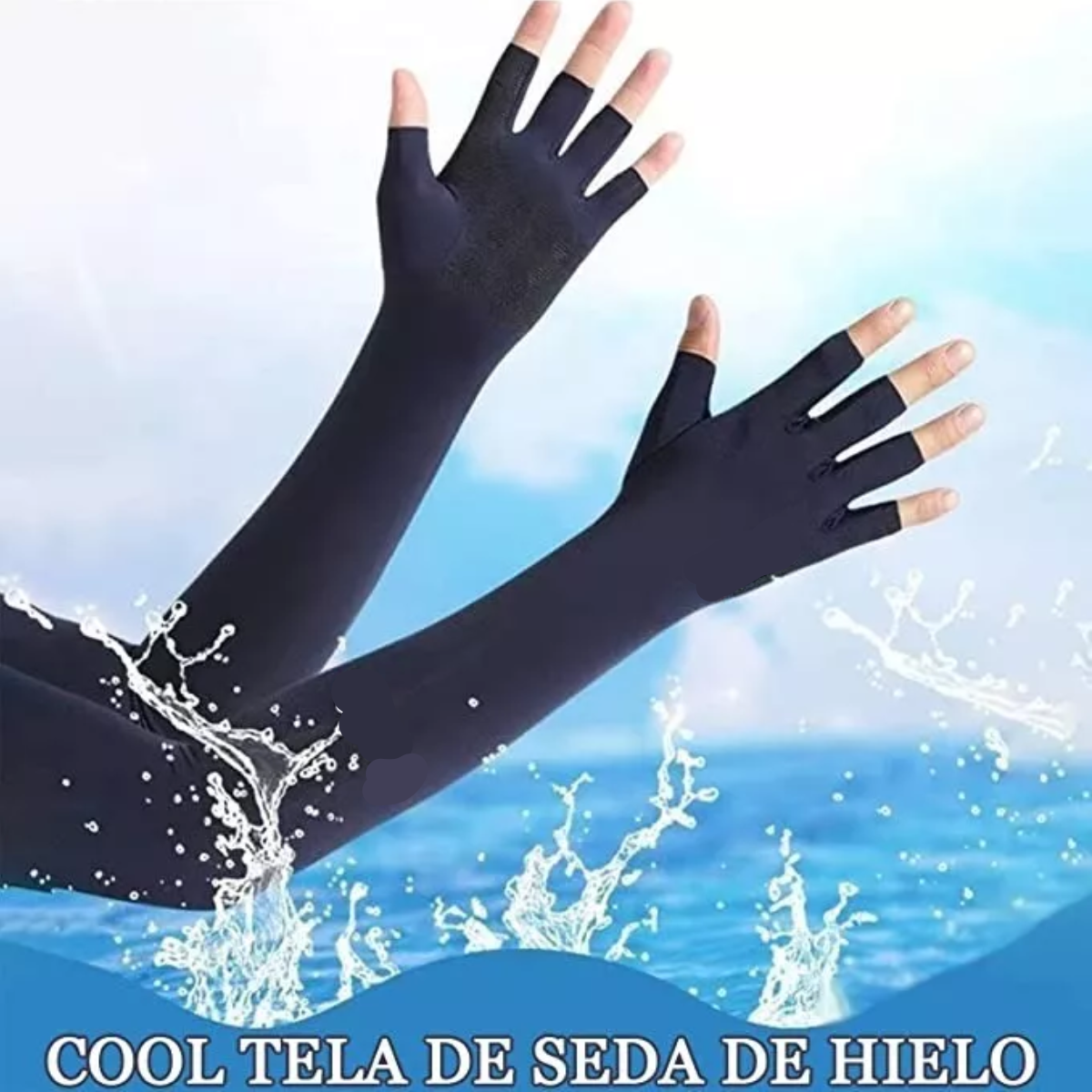 Mangas Protectoras Brazo Uv Para Sol Con Guante Dos Dedos Azul.