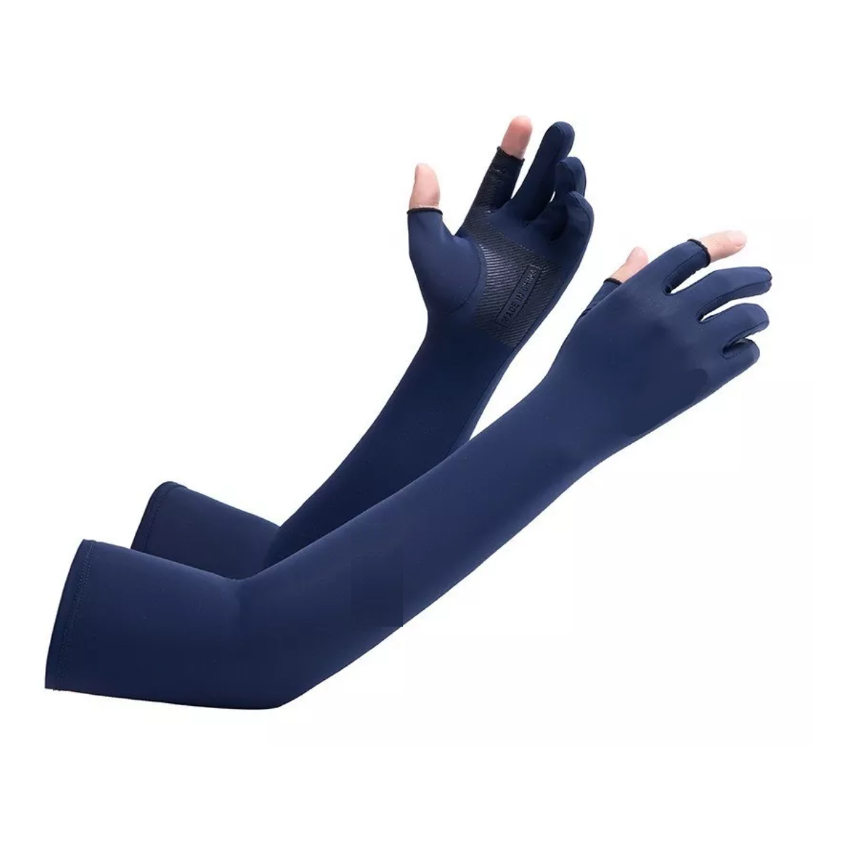 Mangas Protectoras Brazo Uv Para Sol Con Guante Dos Dedos Azul.