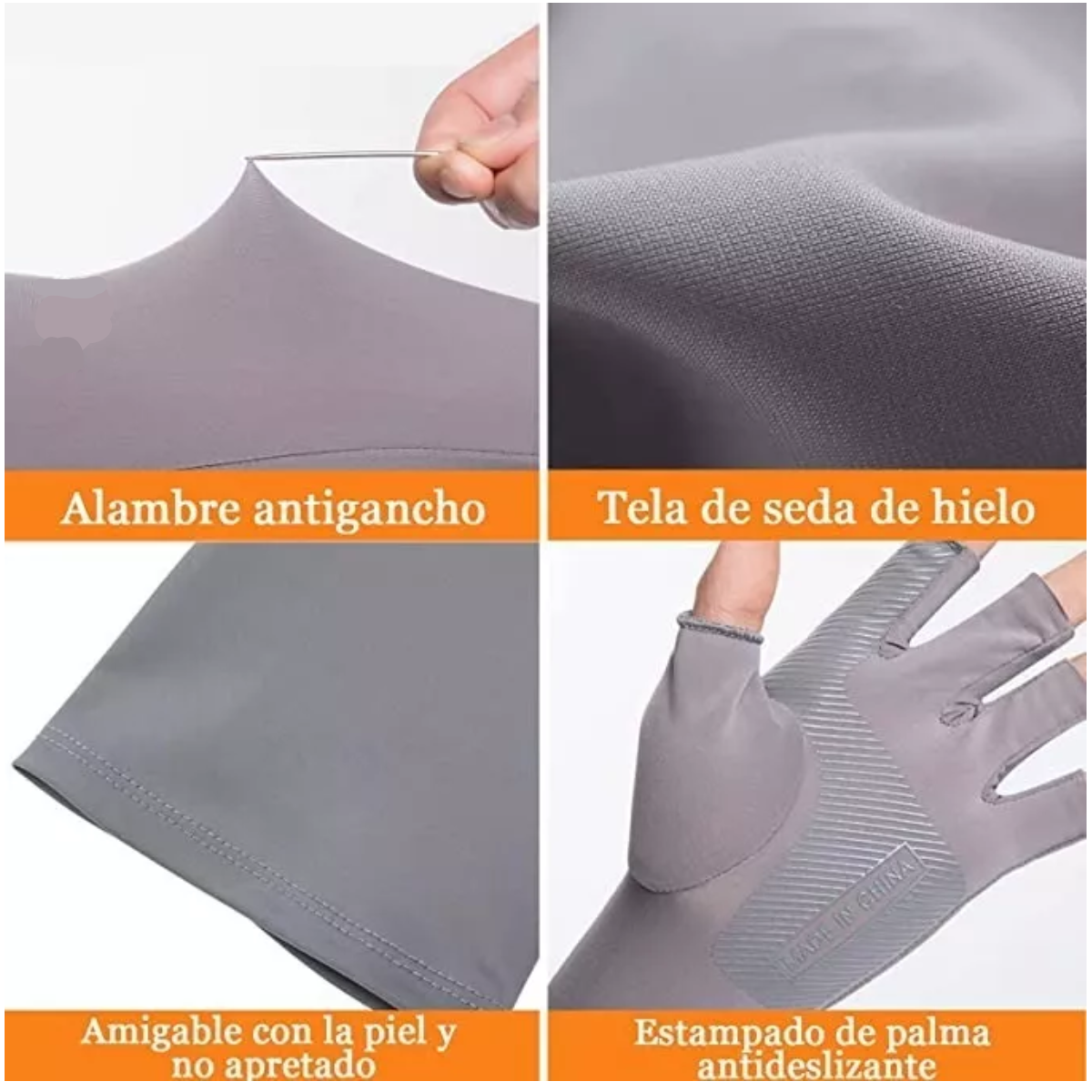 Mangas Protectoras Brazo Uv Para Sol Con Guante Dos Dedos Gris.