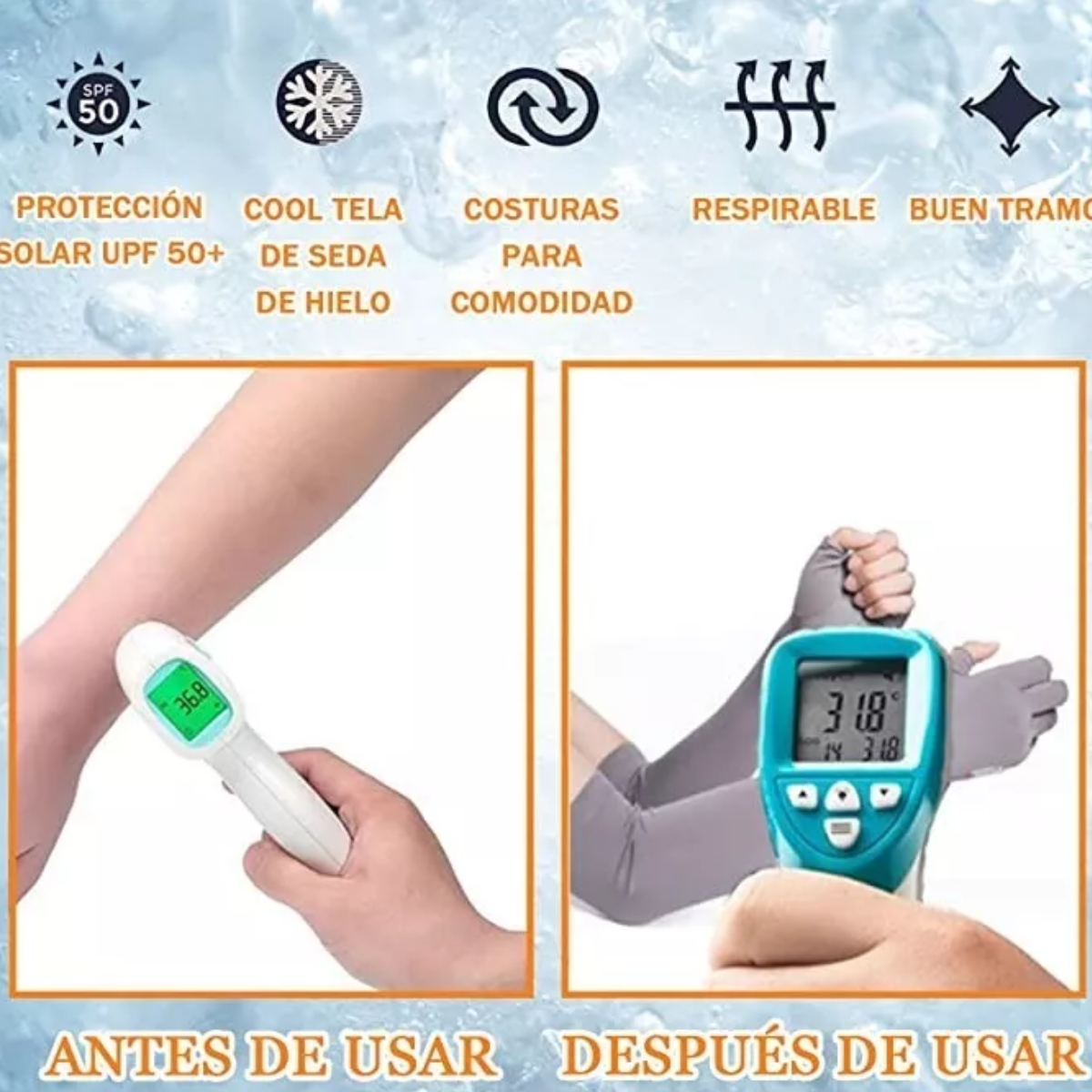 Mangas Protectoras Brazo Uv Para Sol Con Guante Dos Dedos Gris.