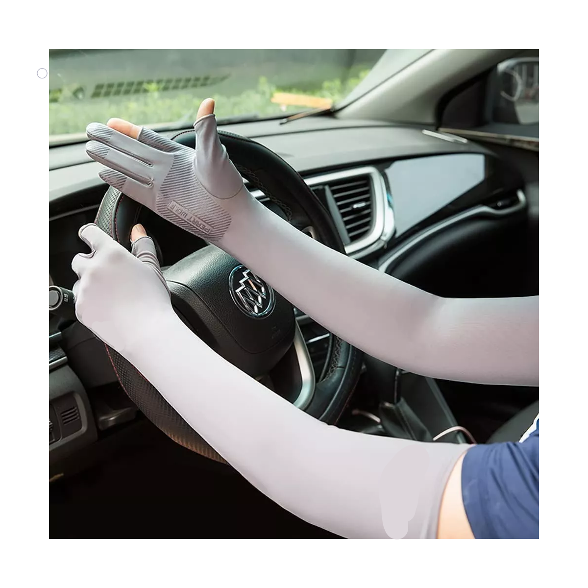 Mangas Protectoras Brazo Uv Para Sol Con Guante Dos Dedos Gris.