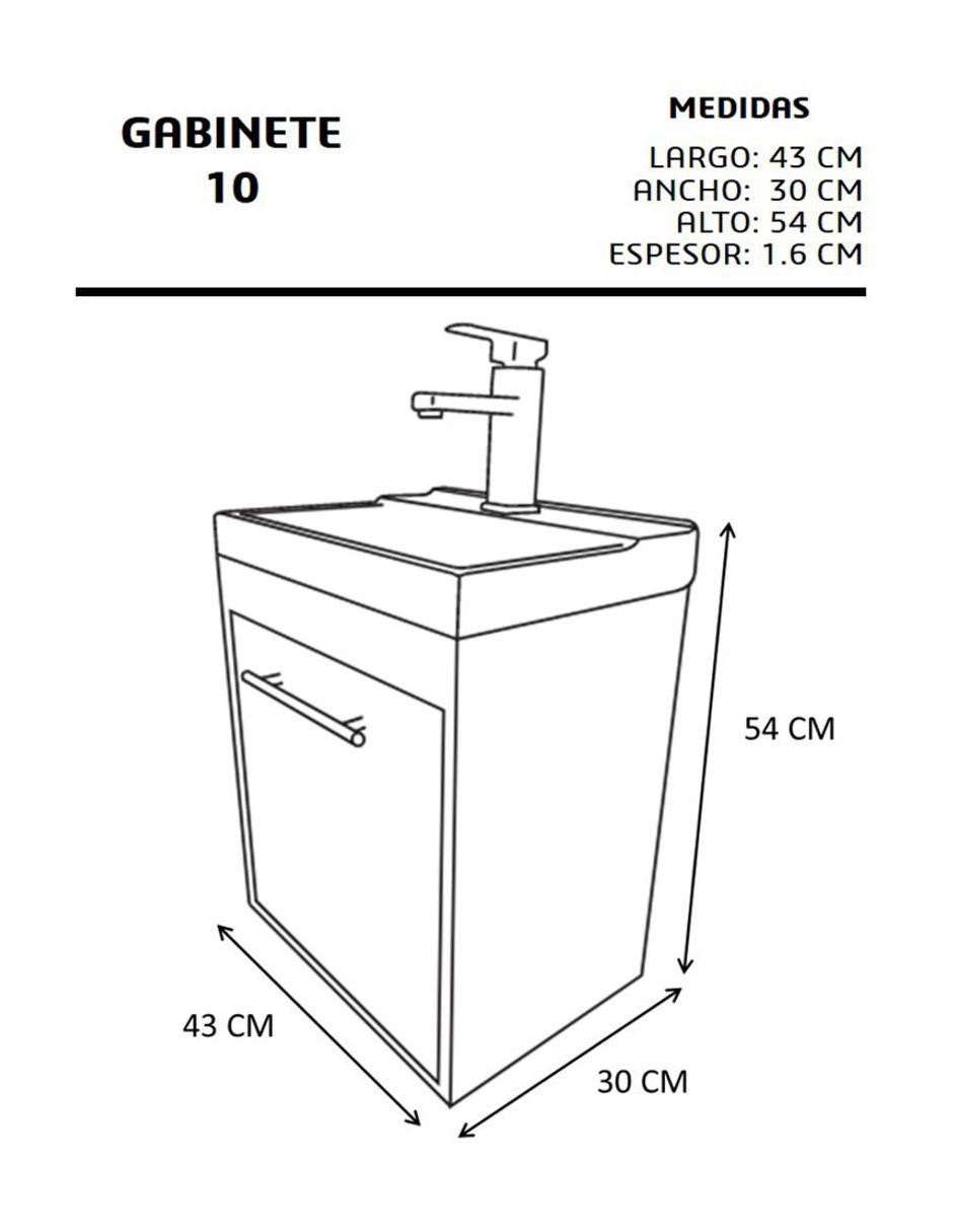 Gabinete 10 Flotante Para Baño Con Lavamanos Rectangular Y Monomando