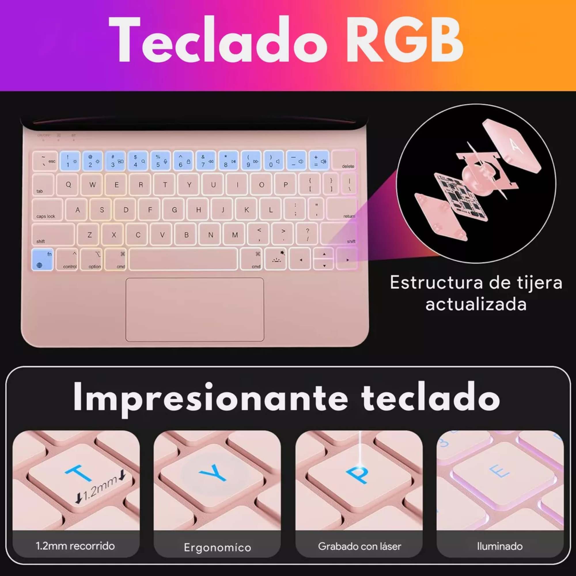 Funda Teclado Magic Keyboard Para iPad 10th Gen 2022 Rgb Color Rosa