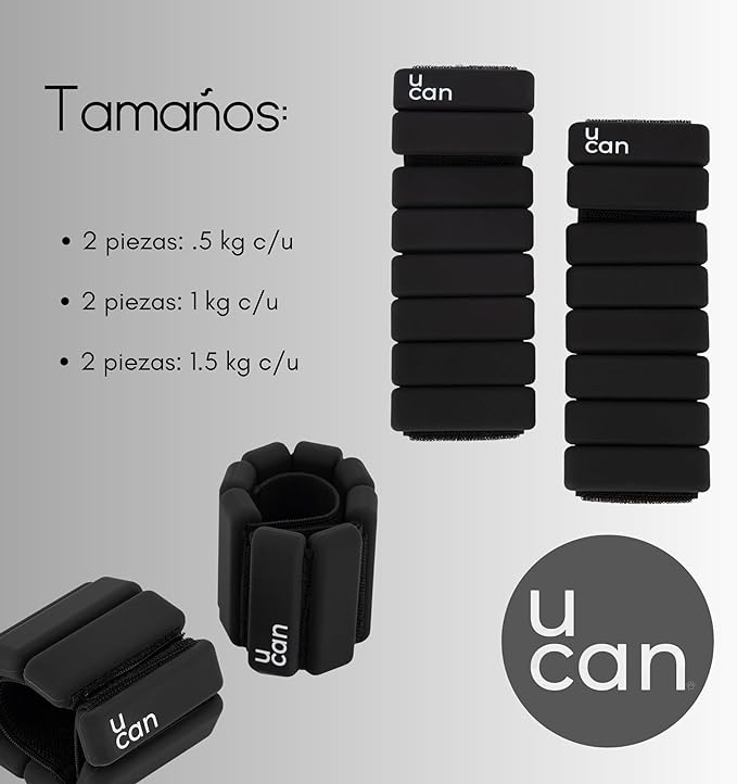 UCAN Pesas para Tobillos y Muñecas | Polainas de Silicon de Medio o Un Kilo (0.5-1.5 kg) para Pilates, Yoga y Fitness | Muñequeras y Tobilleras con Peso | Varios Colores.