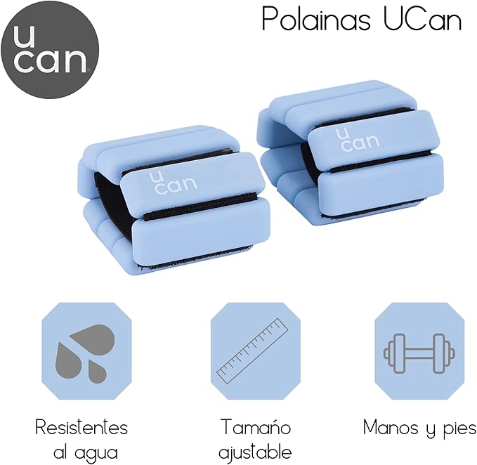 UCAN Pesas para Tobillos y Muñecas | Polainas de Silicon de Medio o Un Kilo (0.5-1.5 kg) para Pilates, Yoga y Fitness | Muñequeras y Tobilleras con Peso | Varios Colores.