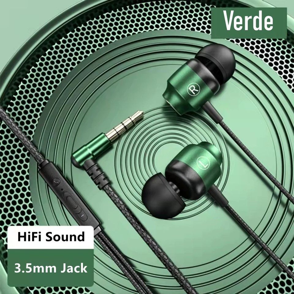 Audífonos manos libres magnéticos cable L juego Metal verde HiFi 3.5mm teléfono PC micrófono.