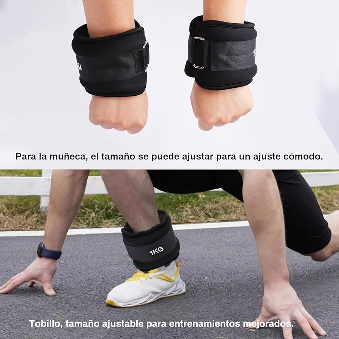 SHANDABULIU Polainas para Tobillo, Pesas para Tobillos, Polainas para Tobillo y Muñecas 1Kg × 2 Pcs, para Mujeres, Hombres, Deporte y Forma Física.