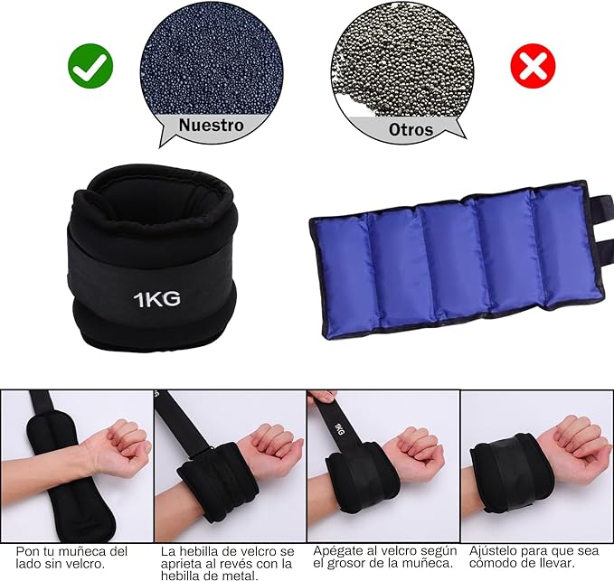SHANDABULIU Polainas para Tobillo, Pesas para Tobillos, Polainas para Tobillo y Muñecas 1Kg × 2 Pcs, para Mujeres, Hombres, Deporte y Forma Física.