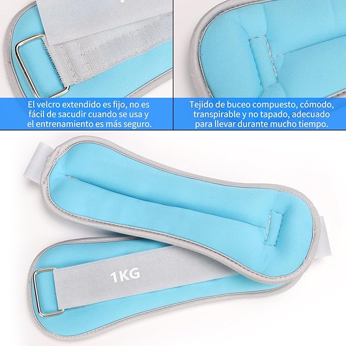 SHANDABULIU Polainas para Tobillo, Pesas para Tobillos, Polainas para Tobillo y Muñecas 1Kg × 2 Pcs, para Mujeres, Hombres, Deporte y Forma Física.