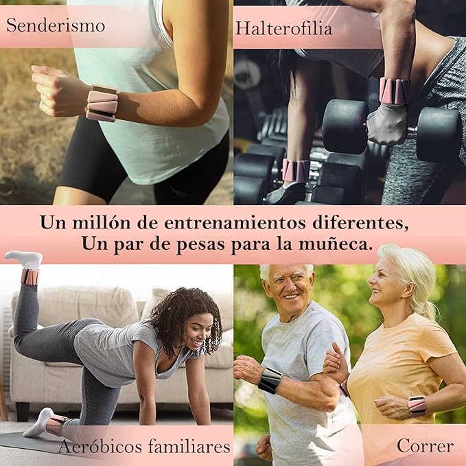 Polainas para Tobillos y Muñecas, muñecas de silicona antideslizantes ajustables, pesas de tobillo/muñeca de 2 lb (1 lb cada una, juego de 2) para pilates, yoga, correr, natación, gimnasio, spinning.