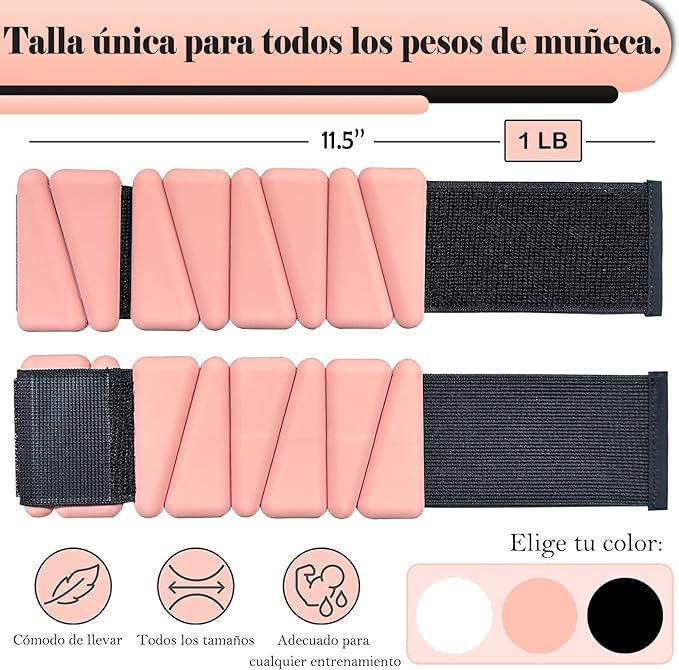 Polainas para Tobillos y Muñecas, muñecas de silicona antideslizantes ajustables, pesas de tobillo/muñeca de 2 lb (1 lb cada una, juego de 2) para pilates, yoga, correr, natación, gimnasio, spinning.