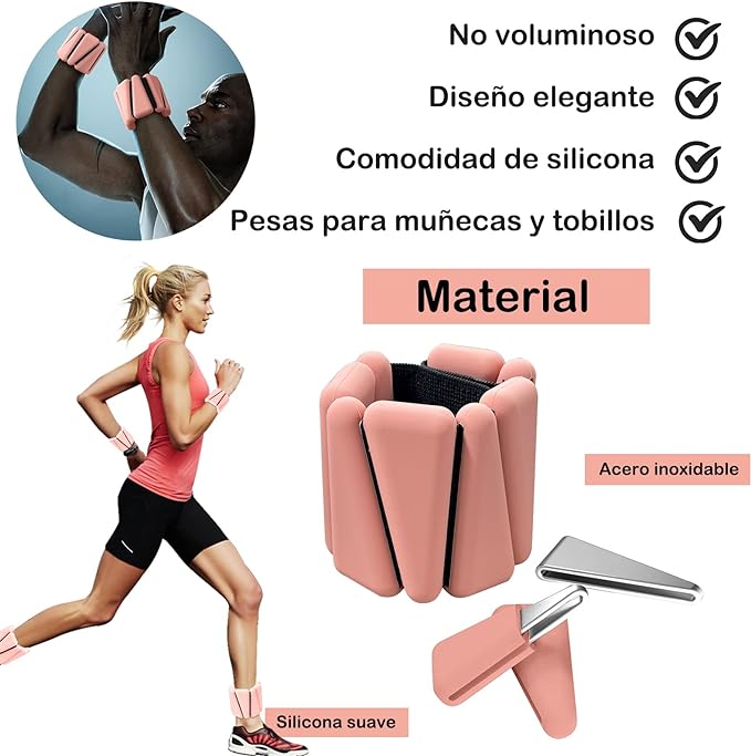 Polainas para Tobillos y Muñecas, muñecas de silicona antideslizantes ajustables, pesas de tobillo/muñeca de 2 lb (1 lb cada una, juego de 2) para pilates, yoga, correr, natación, gimnasio, spinning.