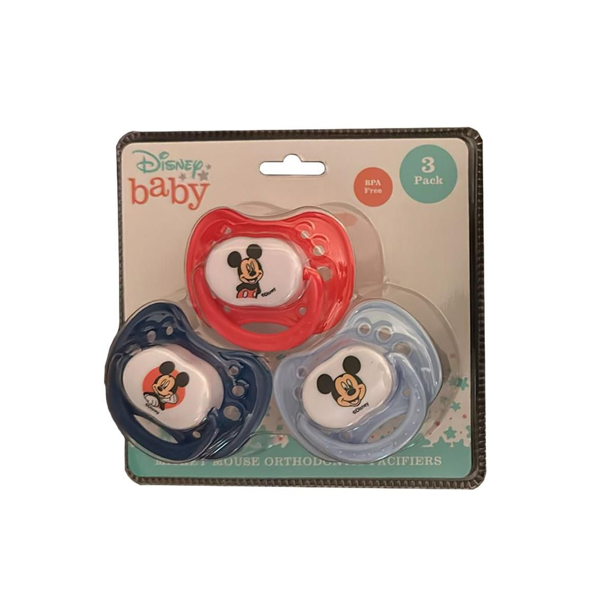 Chupón Ortodóntico Disney Baby Mickey 3pz Rojo Azul.