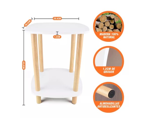 Mesa De Centro Minimalista De Madera Mesa Lateral 2 Estantes Blanca