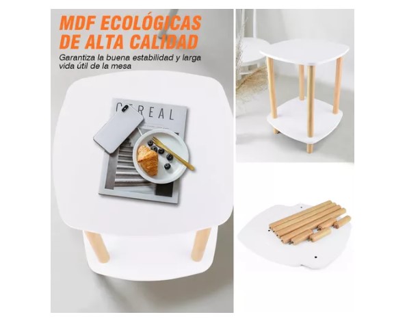 Mesa De Centro Minimalista De Madera Mesa Lateral 2 Estantes Blanca