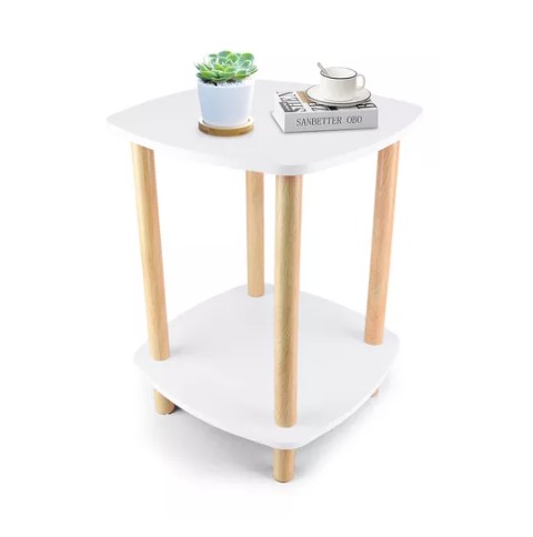 Mesa De Centro Minimalista De Madera Mesa Lateral 2 Estantes Blanca