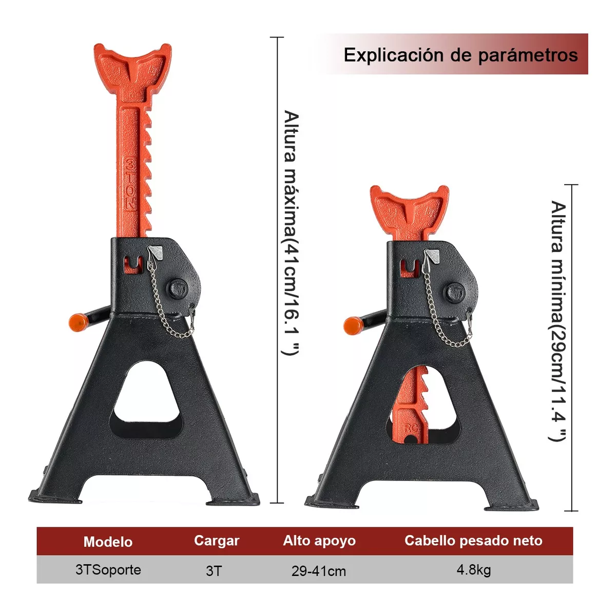Torre Auto 2 Piezas Doble Seguro Altura 3 Toneladas 29-41 Cm.
