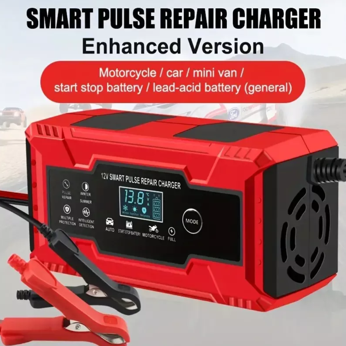 Cargador De Batería Rápido Inteligente De 12v 8a Auto Moto.