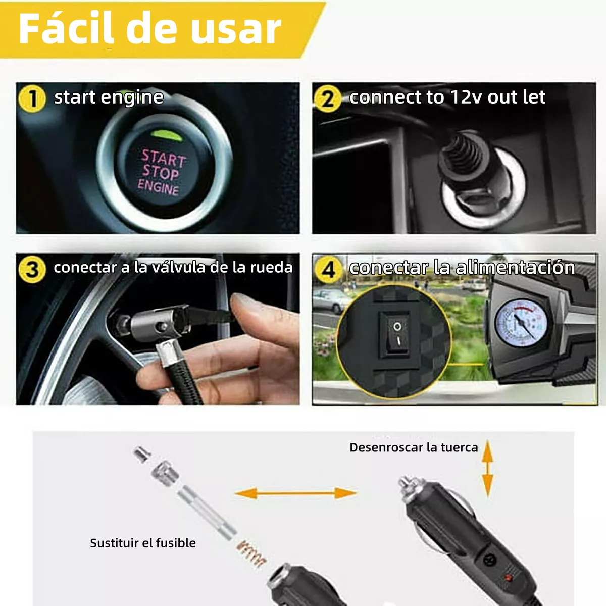 Compresor De Aire Inflador Llantas Bomba Portátil 12v 100psi.