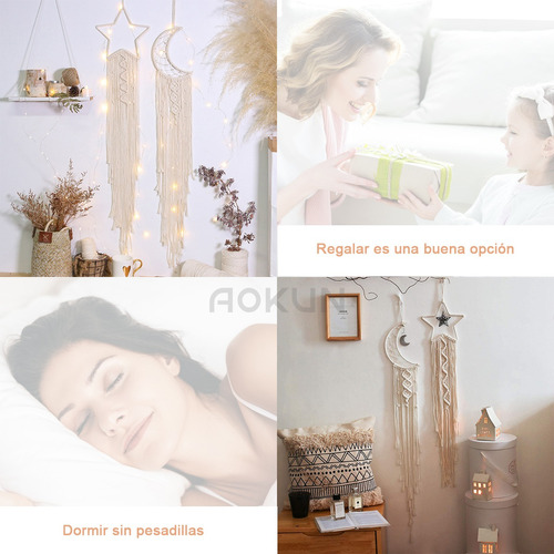 Atrapasueños Luna Y Estrella Con Luz Luces,como Regalo 2pzs.