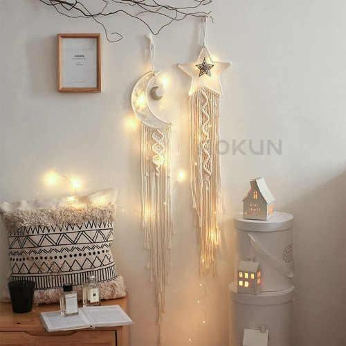 Atrapasueños Luna Y Estrella Con Luz Luces,como Regalo 2pzs.