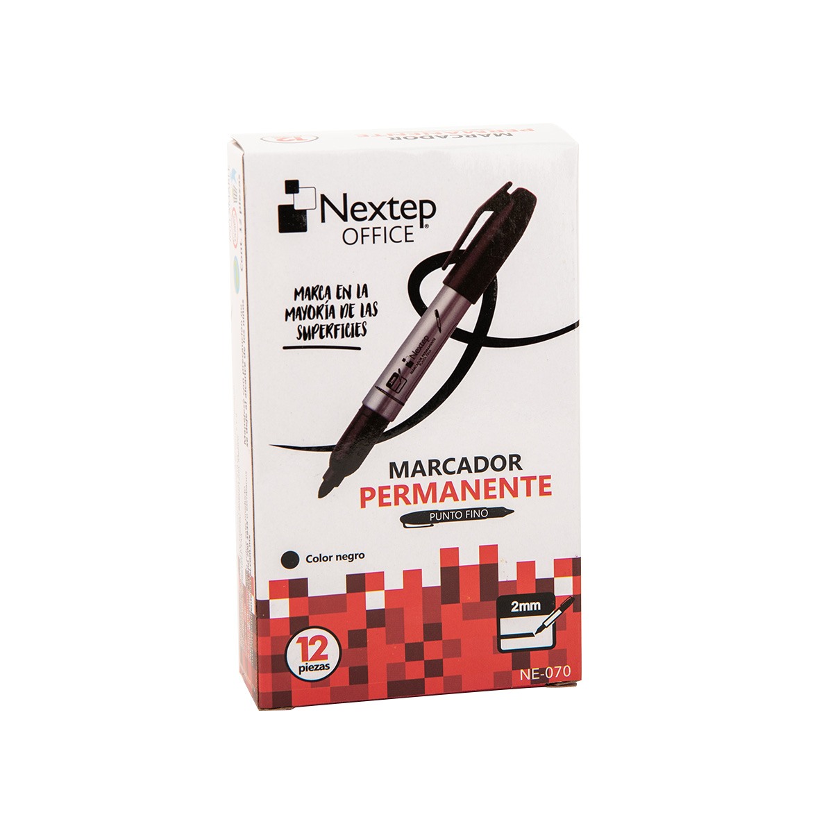 Marcador permanente Nextep con punta Fina de 2 mm, 12 piezas, Negro.