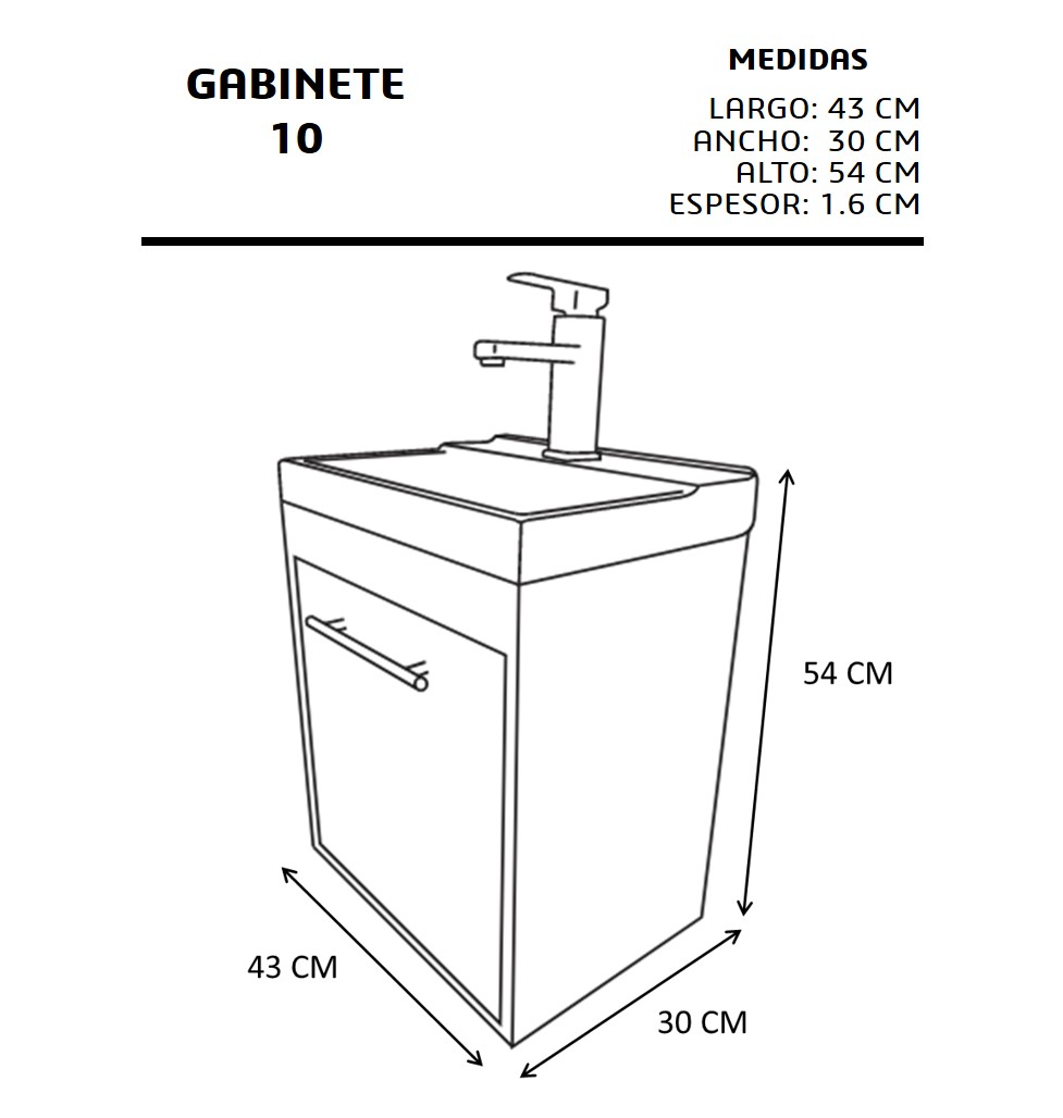 Gabinete 10 Flotante Para Baño Con Lavamanos Rectangular Y Monomando.