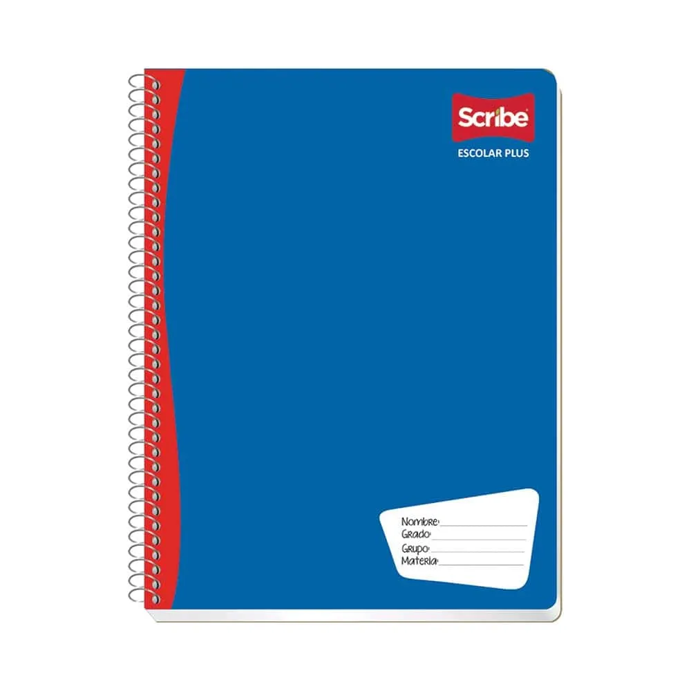 Cuaderno Profesional Scribe Escolar Plus, Cuadrícula 7 mm, Espiral, con 100 Hojas, Azul.