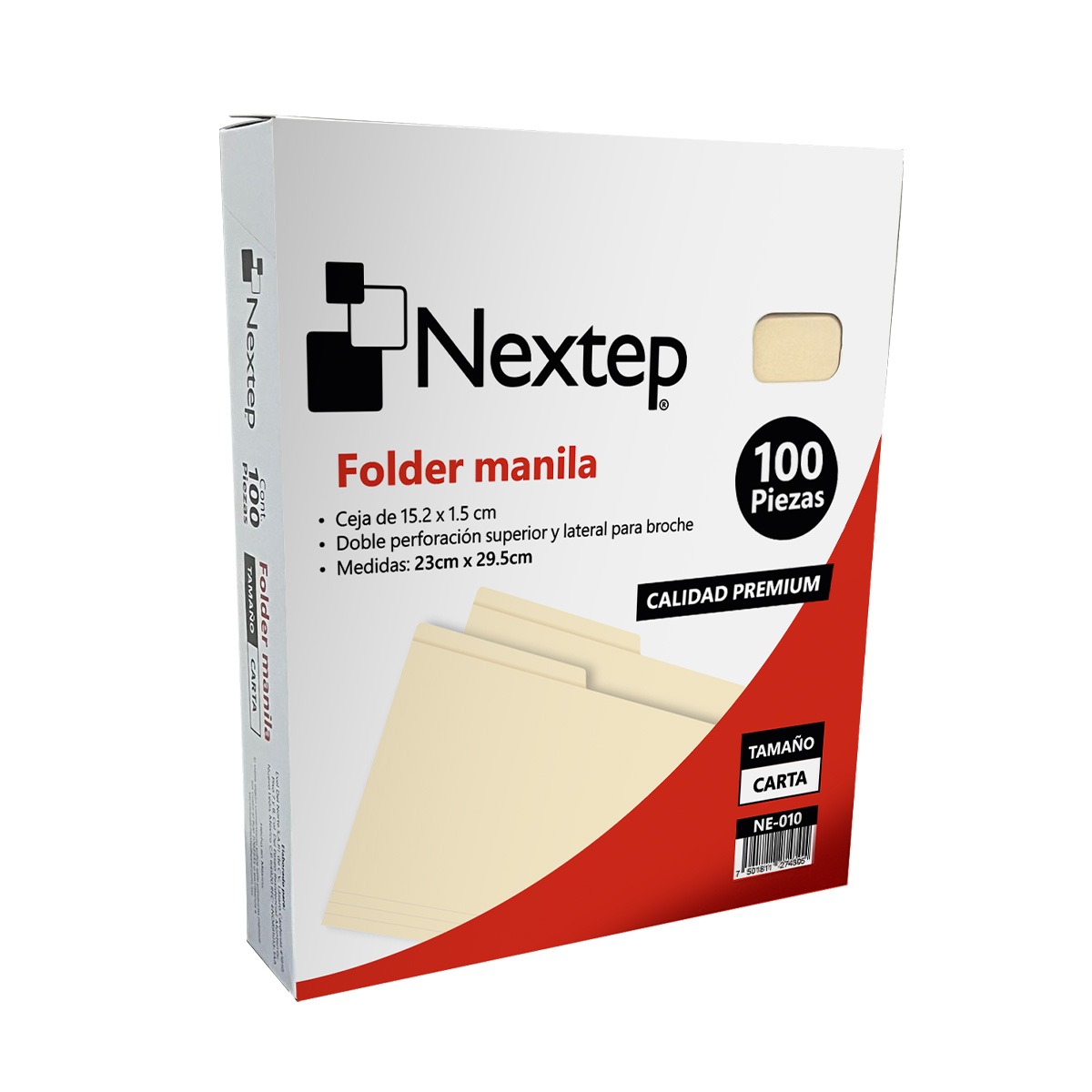 Folder tamaño Carta, Nextep, Manila, con 100 piezas.