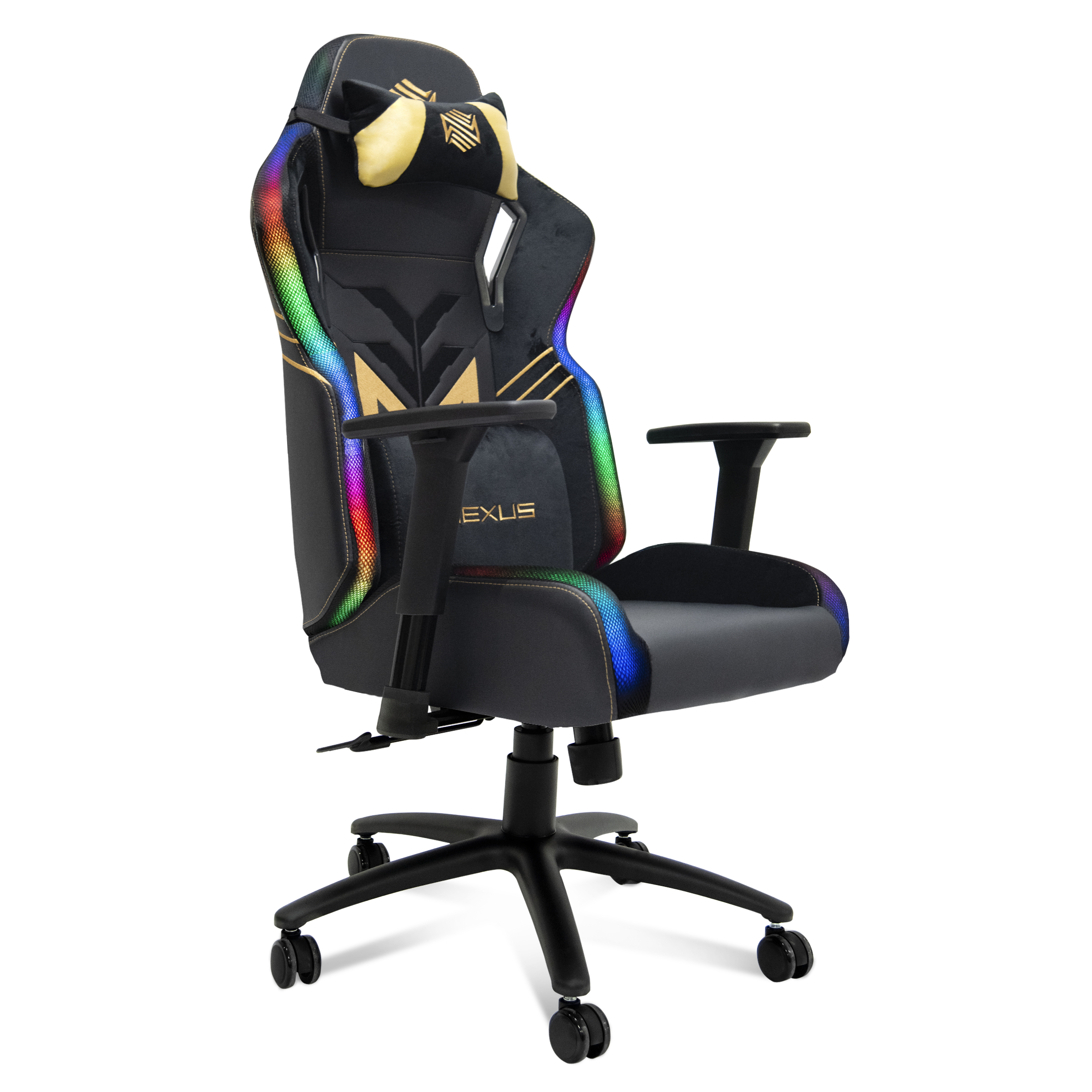Silla Gamer Nexus Stellar Escritorio Oficina Luz LED RGB (Negro/Dorado)