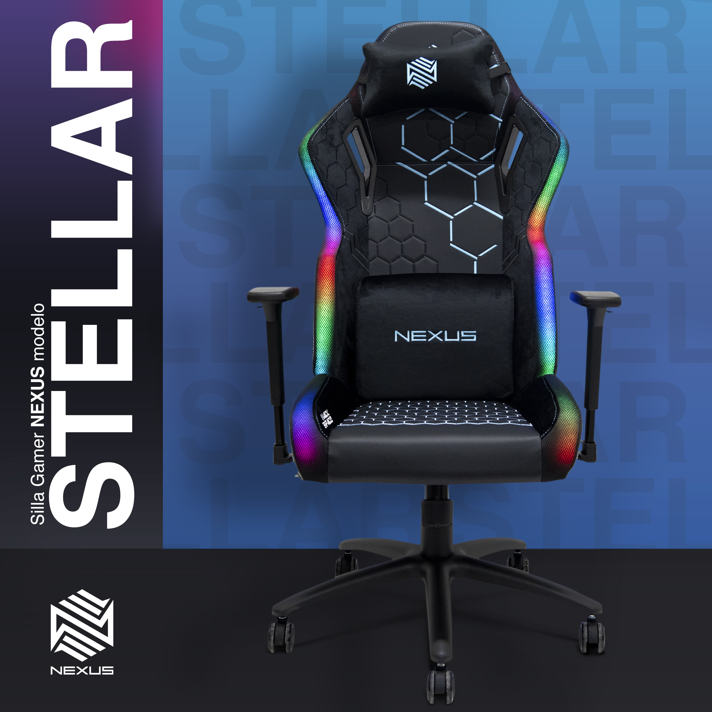 Silla Gamer Nexus Stellar Escritorio Oficina Luz LED RGB (Negro/Azul)