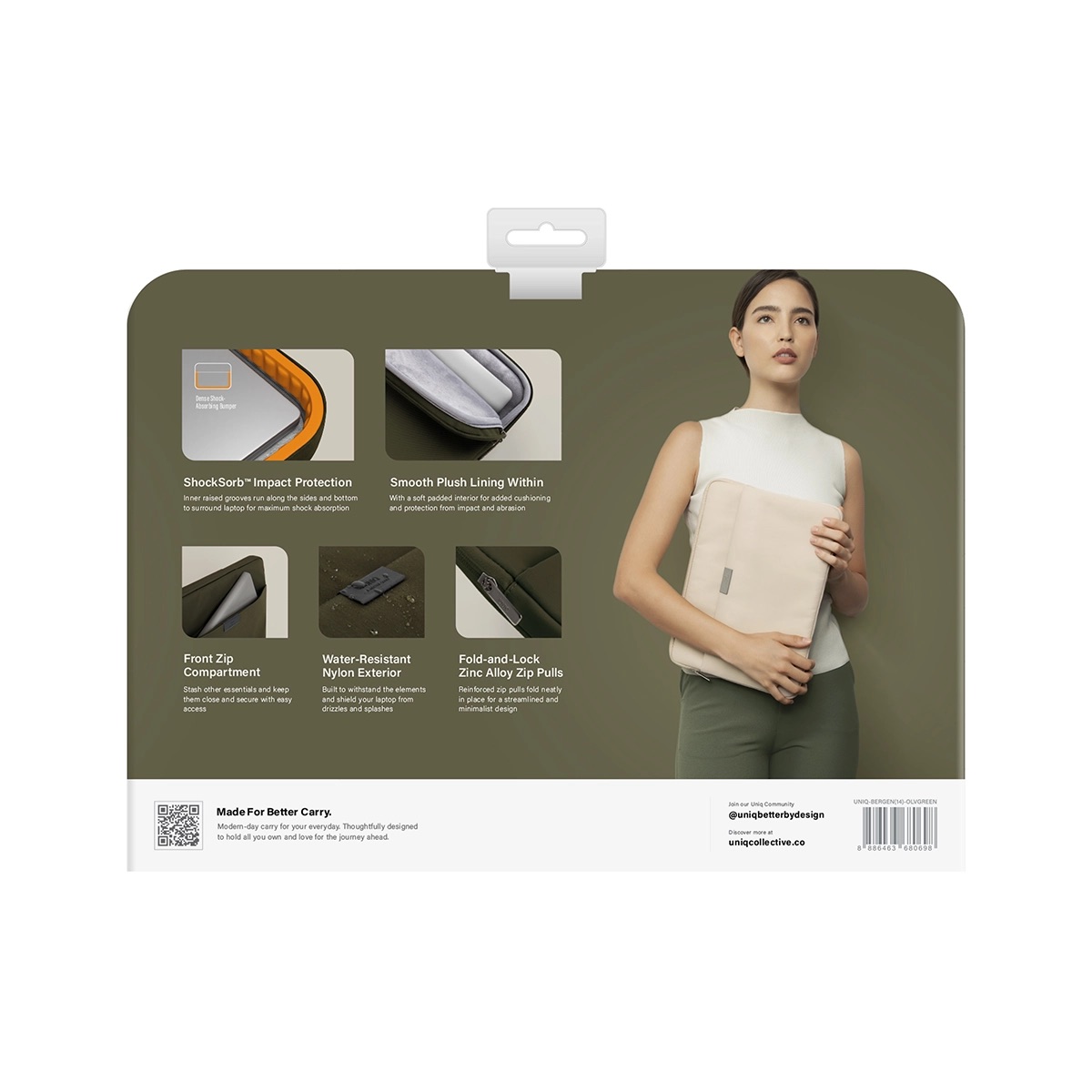 Funda Protectora Para Laptop 14 Bergen Verde Por UNIQ.