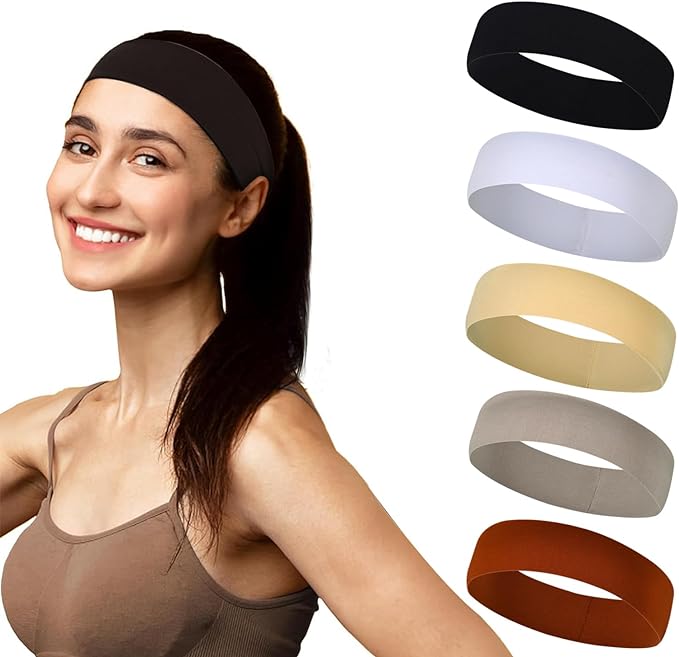 HAKUKU Diademas Deportivas 5 Piezas, Diademas Ejercicio para Mujer Yoga, Diadema Elástica Suave Que Absorbe el Sudor, Adecuada para Hombres y Mujeres.