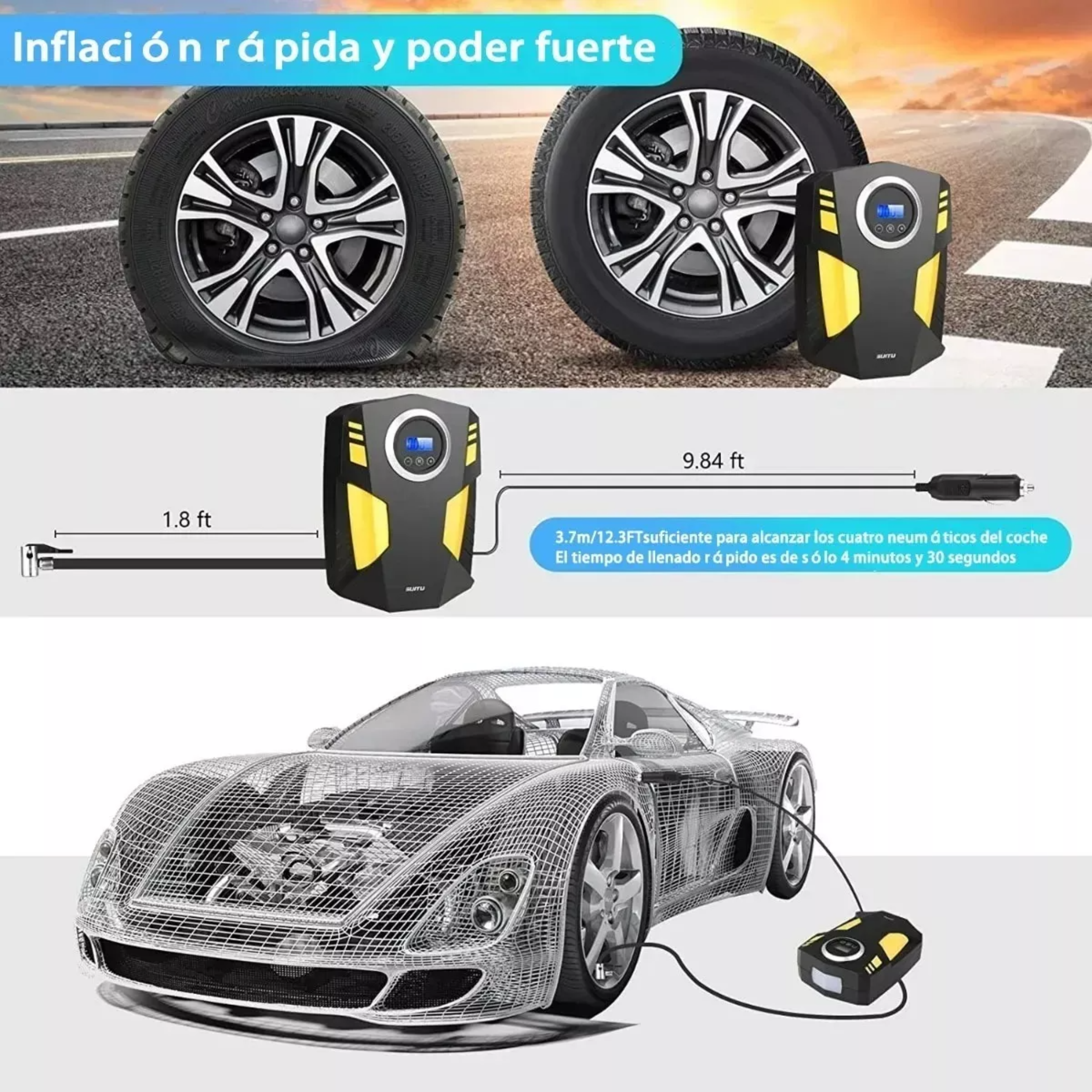Pantalla Digital Inflador De Llantas Portatil Para Auto.
