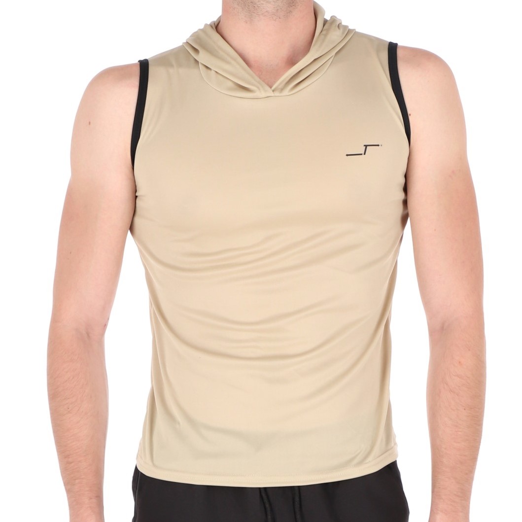 Playera Deportiva Sin Mangas Con Capucha Color Beige Para Hombre CHB Chili Beans Clothing Co..