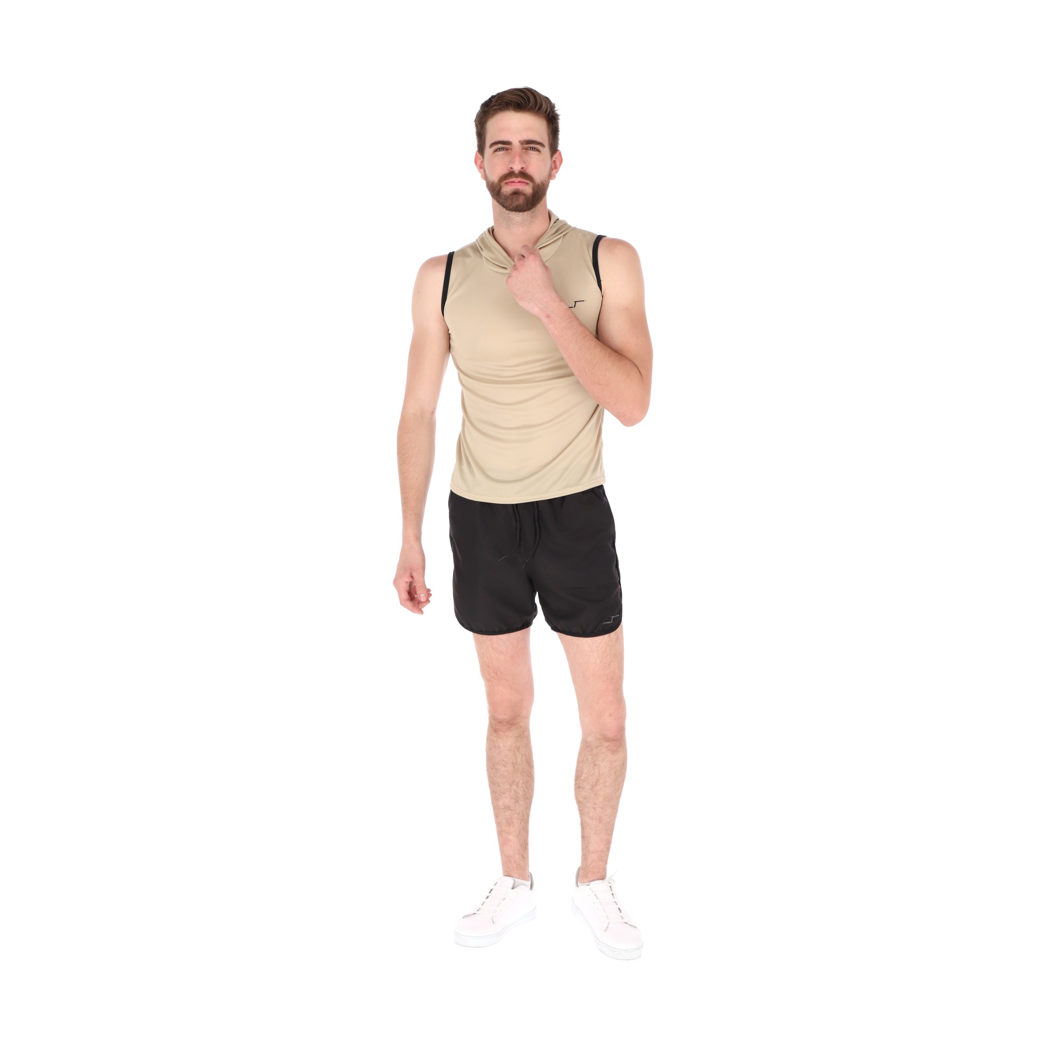Playera Deportiva Sin Mangas Con Capucha Color Beige Para Hombre CHB Chili Beans Clothing Co..