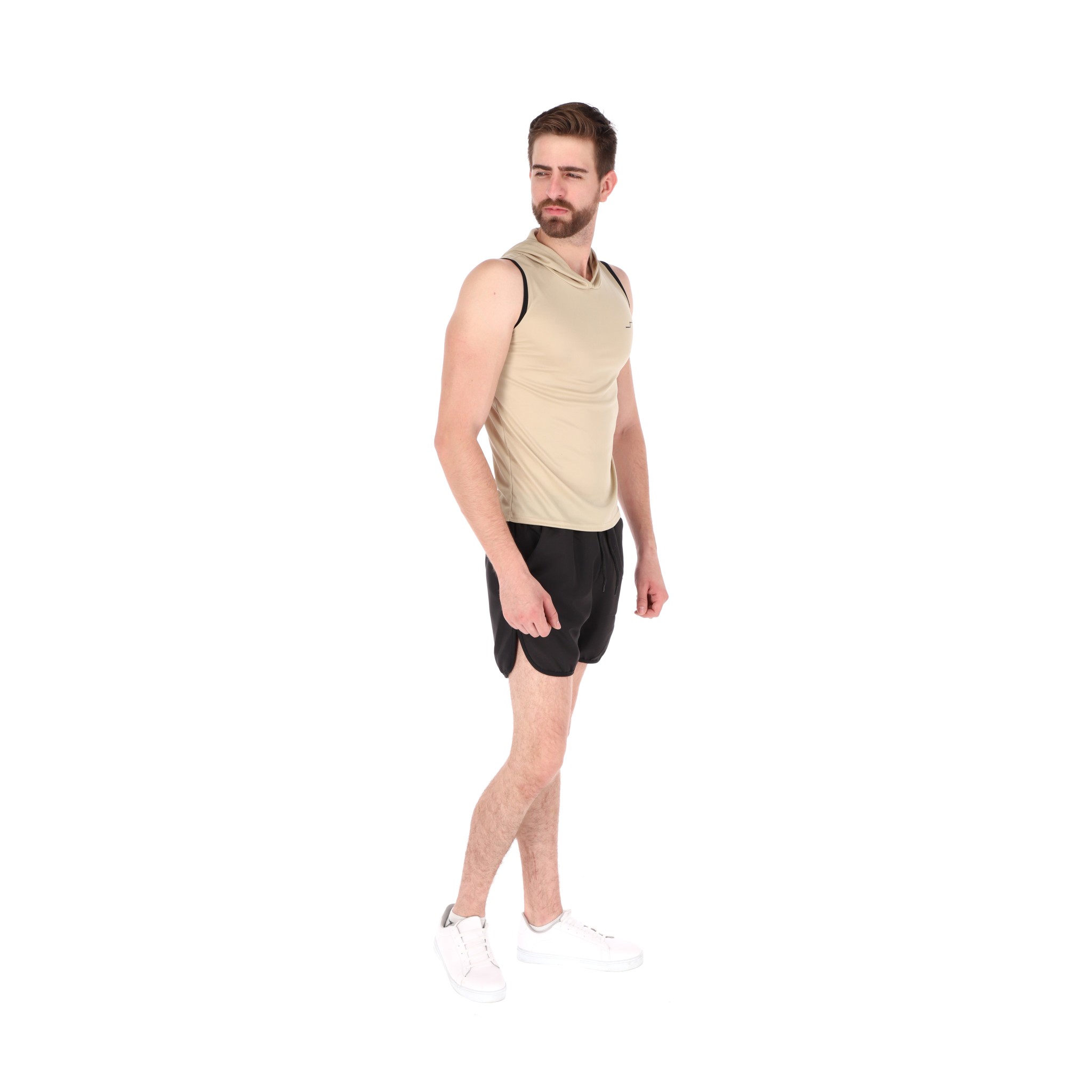 Playera Deportiva Sin Mangas Con Capucha Color Beige Para Hombre CHB Chili Beans Clothing Co..