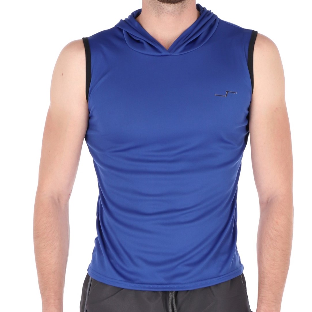 Playera Deportiva Sin Mangas Con Capucha Color Azul Para Hombre CHB Chili Beans Clothing Co..