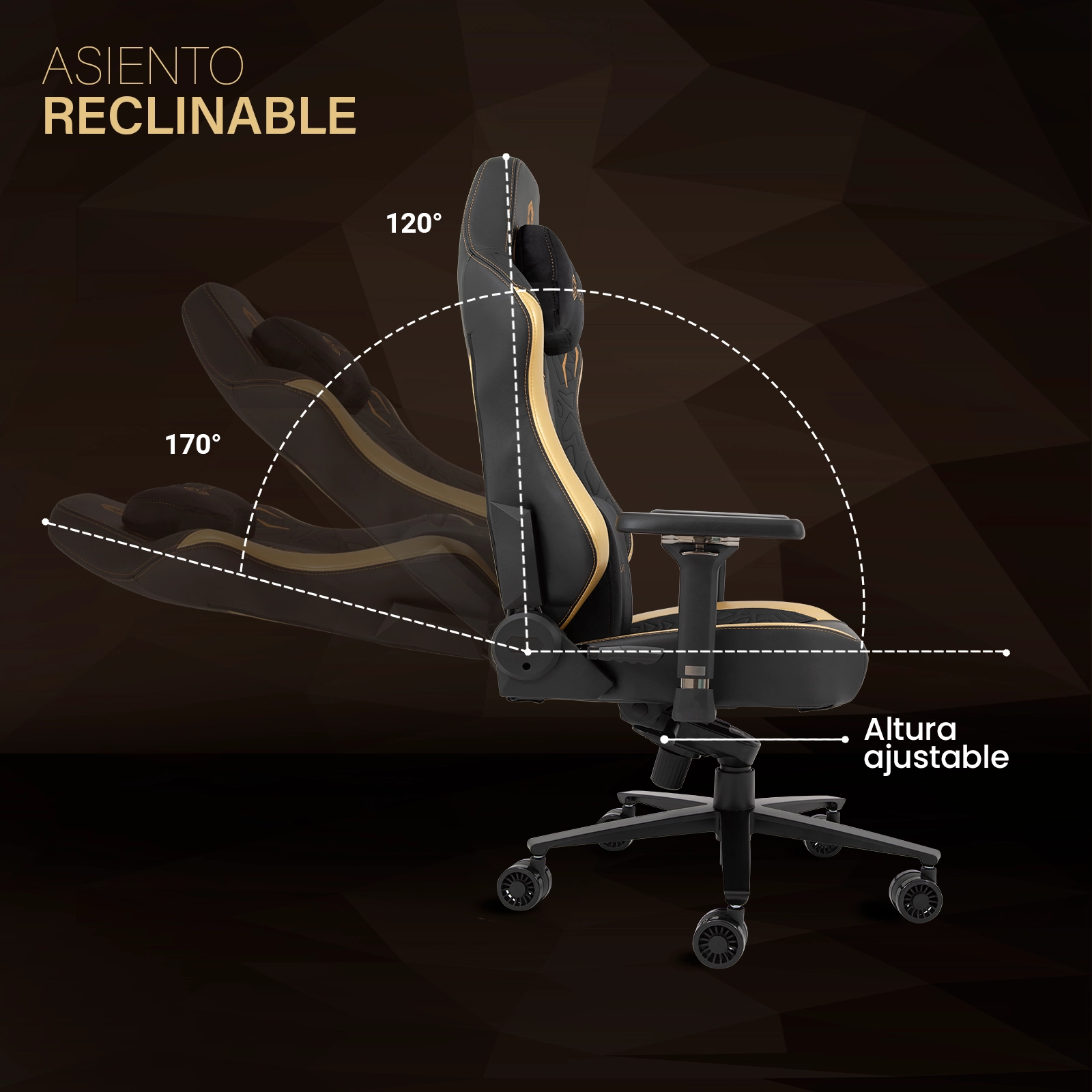 Silla Gamer Premium | Secret | Reclinable | Memory Foam | Magnetica (Dorado)
