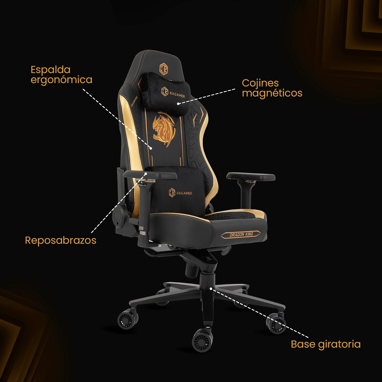 Silla Gamer Premium | Secret | Reclinable | Memory Foam | Magnetica (Dorado)
