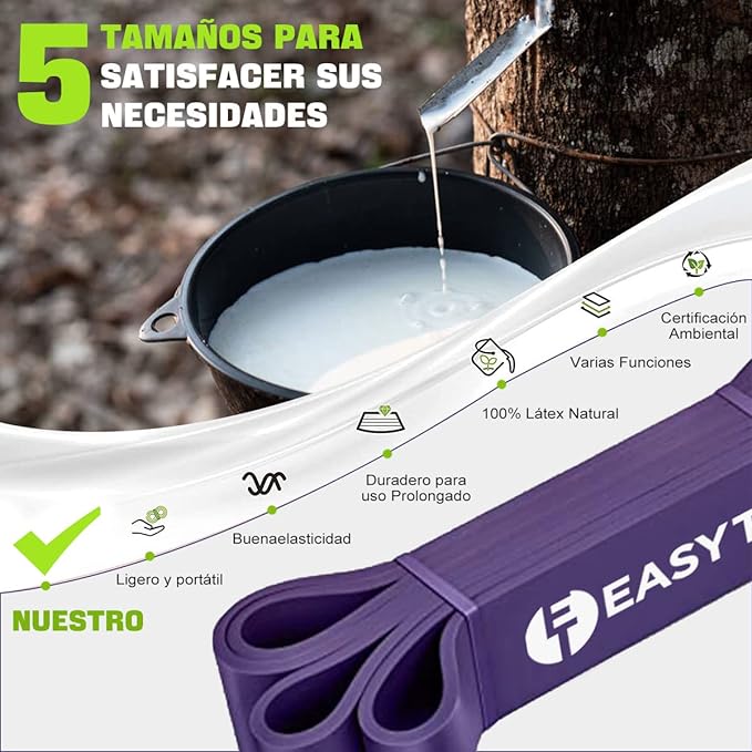 E T EASYTAO Bandas de Resistencia 5PCS(Látex 100% Natural), Ligas de Resistencia para Ejercicio, Fuerte Bandas Elástica para Pull Up & Crossfit - con Ancla de Puerta, 2 Manijas, Ganchos y Bolsa.